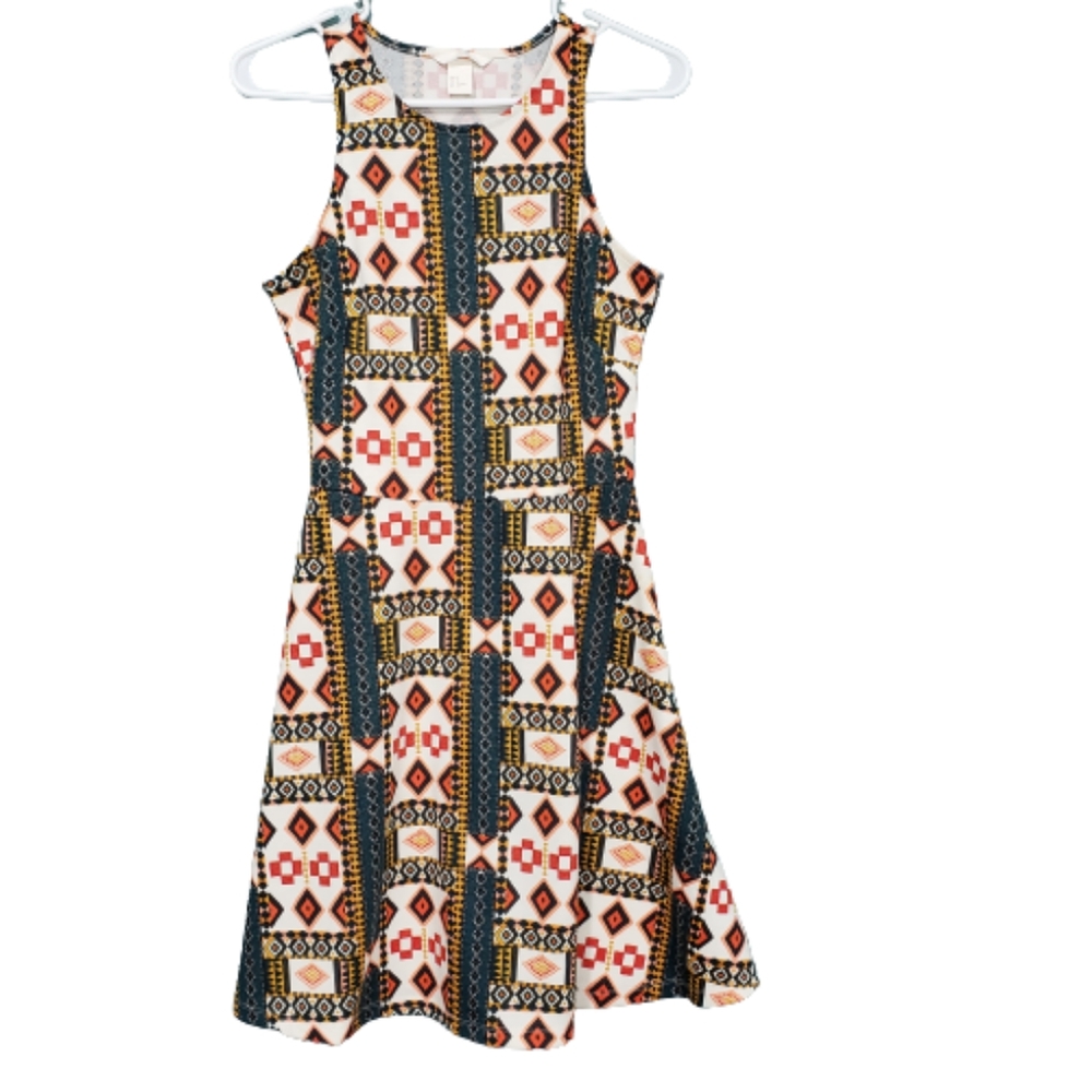 H&M Fit& Flare Aztec Print A_Line Dress Size S